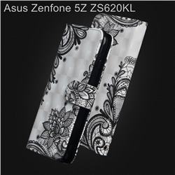 Black Lace Flower 3D Painted Leather Wallet Case for Asus Zenfone 5Z ZS620KL