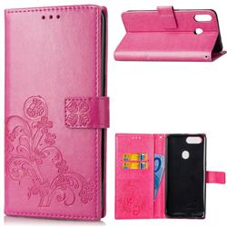 Embossing Imprint Four-Leaf Clover Leather Wallet Case for Asus Zenfone 5Z ZS620KL - Rose