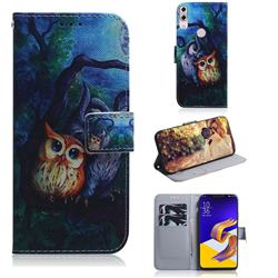 Oil Painting Owl PU Leather Wallet Case for Asus Zenfone 5Z ZS620KL