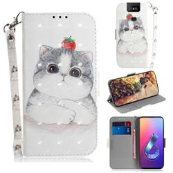 Cute Tomato Cat 3D Painted Leather Wallet Phone Case for Asus ZenFone 6 (ZS630KL)