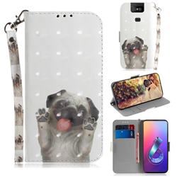 Pug Dog 3D Painted Leather Wallet Phone Case for Asus ZenFone 6 (ZS630KL)