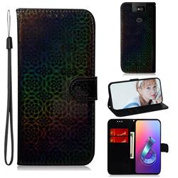 Laser Circle Shining Leather Wallet Phone Case for Asus ZenFone 6 (ZS630KL) - Black