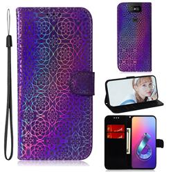 Laser Circle Shining Leather Wallet Phone Case for Asus ZenFone 6 (ZS630KL) - Purple