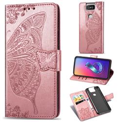 Embossing Mandala Flower Butterfly Leather Wallet Case for Asus ZenFone 6 (ZS630KL) - Rose Gold