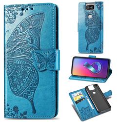 Embossing Mandala Flower Butterfly Leather Wallet Case for Asus ZenFone 6 (ZS630KL) - Blue