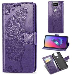 Embossing Mandala Flower Butterfly Leather Wallet Case for Asus ZenFone 6 (ZS630KL) - Dark Purple