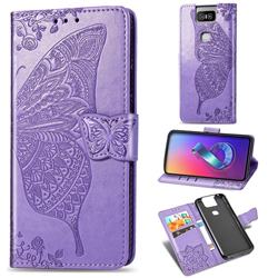 Embossing Mandala Flower Butterfly Leather Wallet Case for Asus ZenFone 6 (ZS630KL) - Light Purple