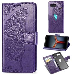 Embossing Mandala Flower Butterfly Leather Wallet Case for Asus ROG Phone 2 ZS660K - Dark Purple