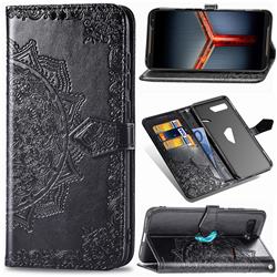 Embossing Imprint Mandala Flower Leather Wallet Case for Asus ROG Phone 2 ZS660K - Black