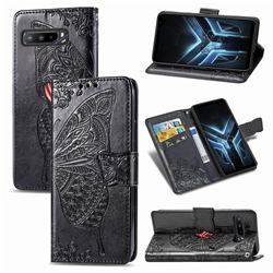Embossing Mandala Flower Butterfly Leather Wallet Case for Asus ROG Phone 3 ZS661KS - Black