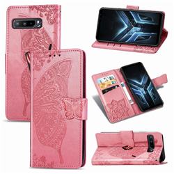 Embossing Mandala Flower Butterfly Leather Wallet Case for Asus ROG Phone 3 ZS661KS - Pink