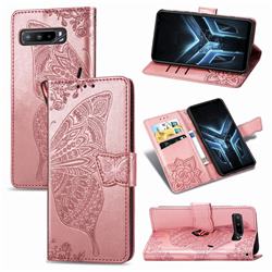 Embossing Mandala Flower Butterfly Leather Wallet Case for Asus ROG Phone 3 ZS661KS - Rose Gold