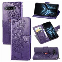 Embossing Mandala Flower Butterfly Leather Wallet Case for Asus ROG Phone 3 ZS661KS - Dark Purple
