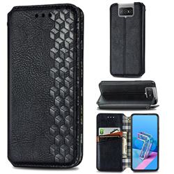 Ultra Slim Fashion Business Card Magnetic Automatic Suction Leather Flip Cover for Asus Zenfone 7 ZS670KS / 7 Pro ZS671KS - Black