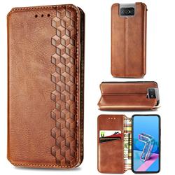 Ultra Slim Fashion Business Card Magnetic Automatic Suction Leather Flip Cover for Asus Zenfone 7 ZS670KS / 7 Pro ZS671KS - Brown