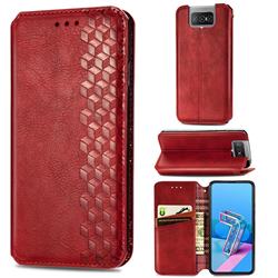 Ultra Slim Fashion Business Card Magnetic Automatic Suction Leather Flip Cover for Asus Zenfone 7 ZS670KS / 7 Pro ZS671KS - Red
