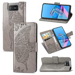 Embossing Mandala Flower Butterfly Leather Wallet Case for Asus Zenfone 7 ZS670KS / 7 Pro ZS671KS - Gray