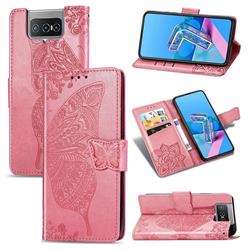 Embossing Mandala Flower Butterfly Leather Wallet Case for Asus Zenfone 7 ZS670KS / 7 Pro ZS671KS - Pink