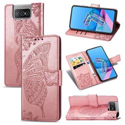 Embossing Mandala Flower Butterfly Leather Wallet Case for Asus Zenfone 7 ZS670KS / 7 Pro ZS671KS - Rose Gold
