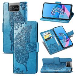 Embossing Mandala Flower Butterfly Leather Wallet Case for Asus Zenfone 7 ZS670KS / 7 Pro ZS671KS - Blue