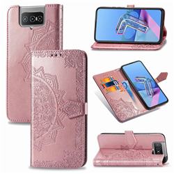 Embossing Imprint Mandala Flower Leather Wallet Case for Asus Zenfone 7 ZS670KS / 7 Pro ZS671KS - Rose Gold