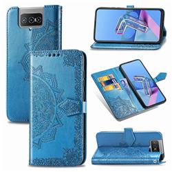 Embossing Imprint Mandala Flower Leather Wallet Case for Asus Zenfone 7 ZS670KS / 7 Pro ZS671KS - Blue