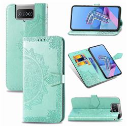 Embossing Imprint Mandala Flower Leather Wallet Case for Asus Zenfone 7 ZS670KS / 7 Pro ZS671KS - Green