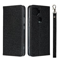 Ultra Slim Magnetic Automatic Suction Silk Lanyard Leather Flip Cover for ZTE A1 ZTG01 5G - Black