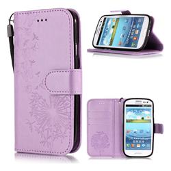 Intricate Embossing Dandelion Butterfly Leather Wallet Case for Samsung Galaxy S3 - Purple