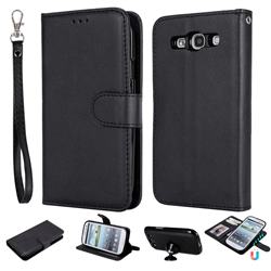 Retro Greek Detachable Magnetic PU Leather Wallet Phone Case for Samsung Galaxy S3 - Black