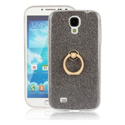 Luxury Soft TPU Glitter Back Ring Cover with 360 Rotate Finger Holder Buckle for Samsung Galaxy S4 - Black