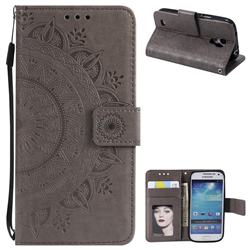 Intricate Embossing Datura Leather Wallet Case for Samsung Galaxy S4 - Gray
