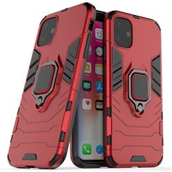 Black Panther Armor Metal Ring Grip Shockproof Dual Layer Rugged Hard Cover for iPhone 11 (6.1 inch) - Red