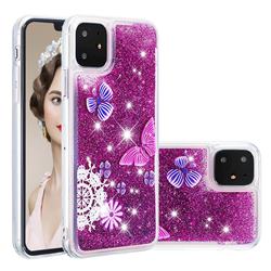 Purple Flower Butterfly Dynamic Liquid Glitter Quicksand Soft TPU Case for iPhone 11 (6.1 inch)
