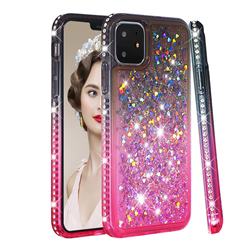 Diamond Frame Liquid Glitter Quicksand Sequins Phone Case for iPhone 11 (6.1 inch) - Gray Pink