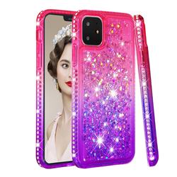 Diamond Frame Liquid Glitter Quicksand Sequins Phone Case for iPhone 11 (6.1 inch) - Pink Purple