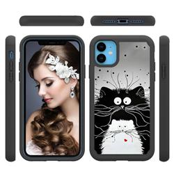 Black and White Cat Shock Absorbing Hybrid Defender Rugged Phone Case Cover for iPhone 11 (6.1 inch)