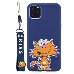 Blue Cute Cat Soft Kiss Candy Hand Strap Silicone Case for iPhone 11 (6.1 inch)