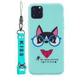 Green Glasses Dog Soft Kiss Candy Hand Strap Silicone Case for iPhone 11 (6.1 inch)