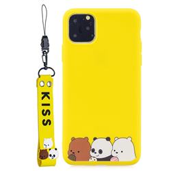 Yellow Bear Family Soft Kiss Candy Hand Strap Silicone Case for iPhone 11 (6.1 inch)