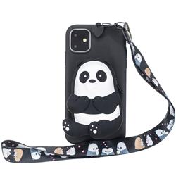 Cute Panda Neck Lanyard Zipper Wallet Silicone Case for iPhone 11 (6.1 inch)