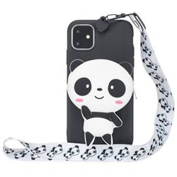 White Panda Neck Lanyard Zipper Wallet Silicone Case for iPhone 11 (6.1 inch)