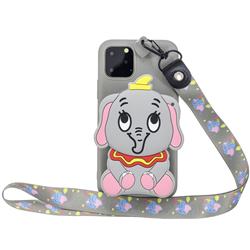 Gray Elephant Neck Lanyard Zipper Wallet Silicone Case for iPhone 11 (6.1 inch)
