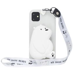 White Polar Bear Neck Lanyard Zipper Wallet Silicone Case for iPhone 11 (6.1 inch)