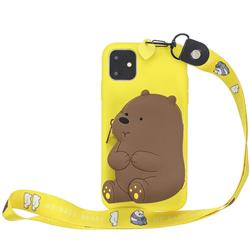 Yellow Bear Neck Lanyard Zipper Wallet Silicone Case for iPhone 11 (6.1 inch)