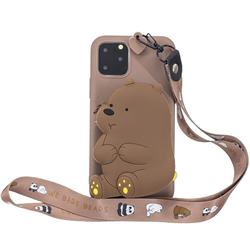 Brown Bear Neck Lanyard Zipper Wallet Silicone Case for iPhone 11 (6.1 inch)
