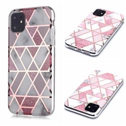 Pink Rhombus Galvanized Rose Gold Marble Phone Back Cover for iPhone 11 (6.1 inch)
