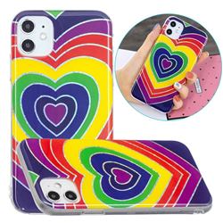 Rainbow Heart Painted Galvanized Electroplating Soft Phone Case Cover for iPhone 11 (6.1 inch)
