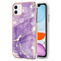 Fashion Purple Electroplated Gold Frame 2.0 Thickness Plating Marble IMD Soft Back Cover for iPhone 11 (6.1 inch)