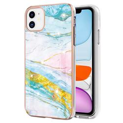 Green Golden Electroplated Gold Frame 2.0 Thickness Plating Marble IMD Soft Back Cover for iPhone 11 (6.1 inch)